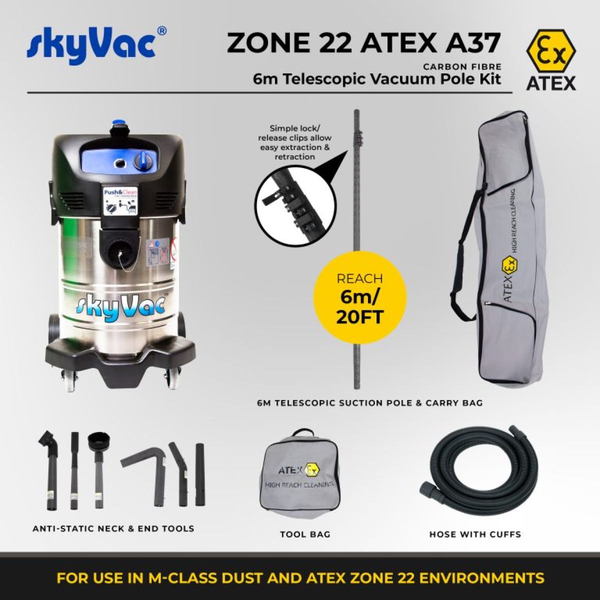 skyVac Atex A37 kit 6m Section d'aspiration avec sécurité