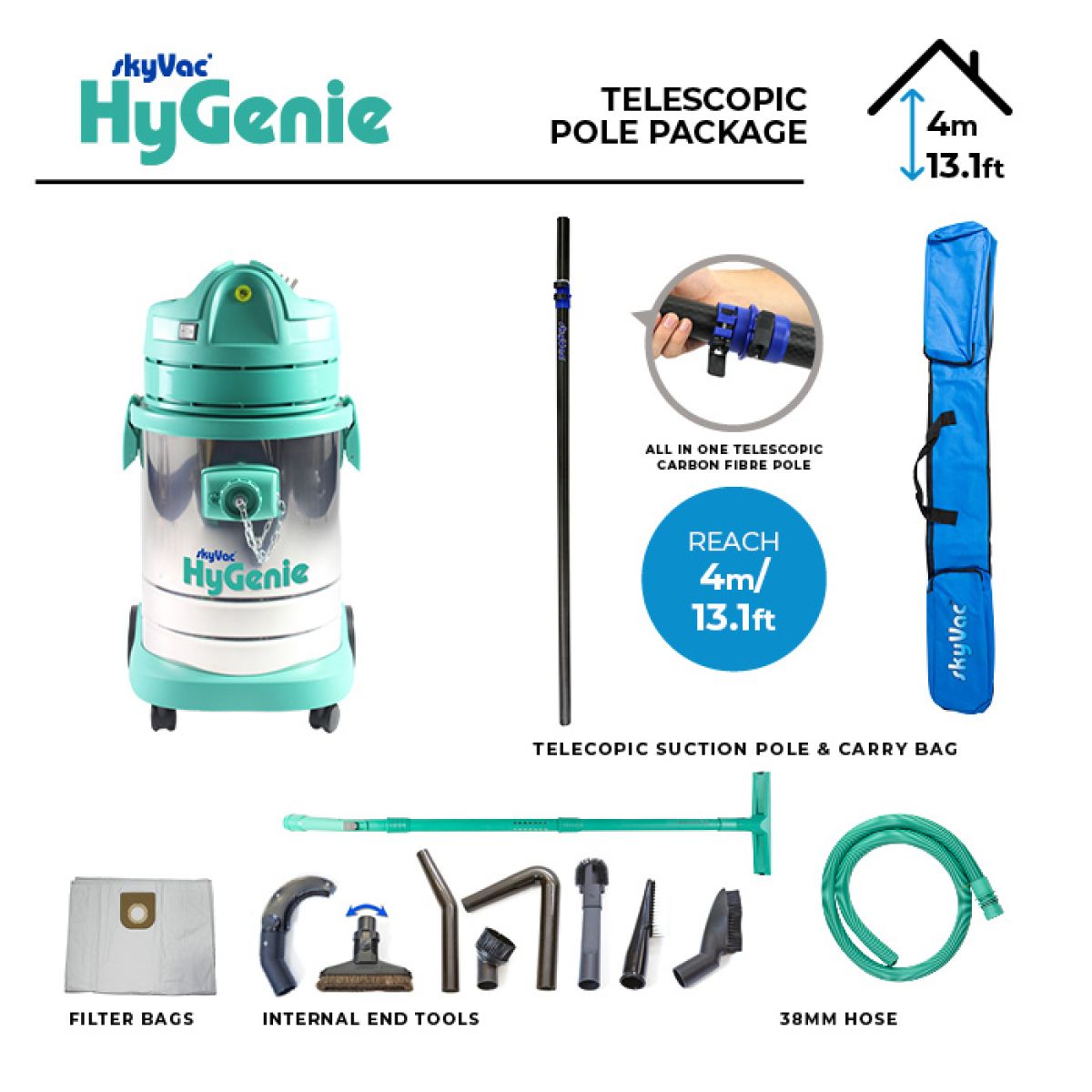 Skyvac®  Hygenie 4M  Kit Perche d'aspiration téléscopique