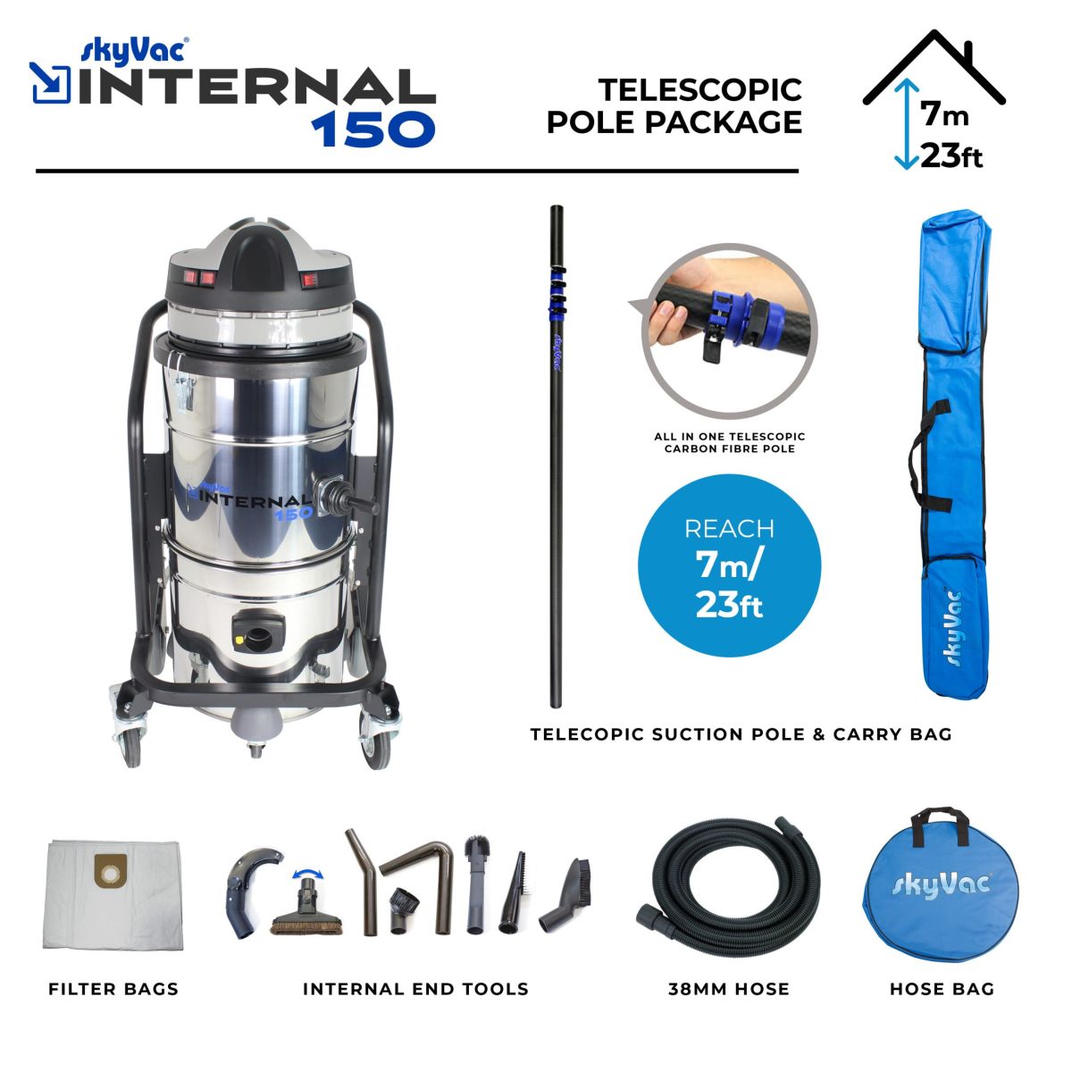 Skyvac®  Internal 150 8.5M kit Perche d'aspiration téléscopique