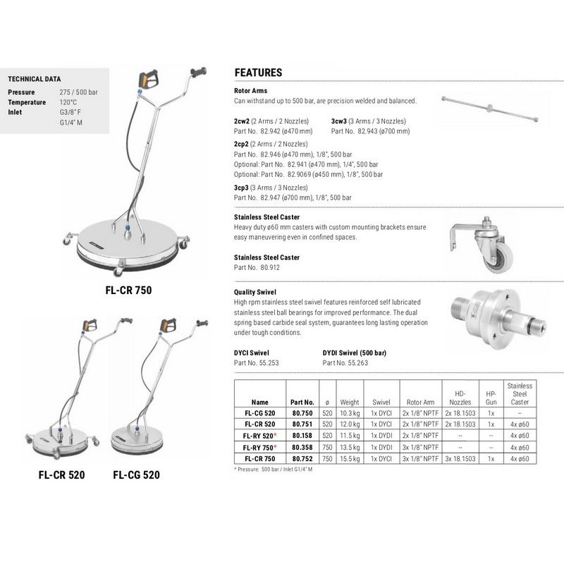 Mosmatic FL-CR 520mm  avec jupe à brosse 2x buses sur roulettes - 275 bar